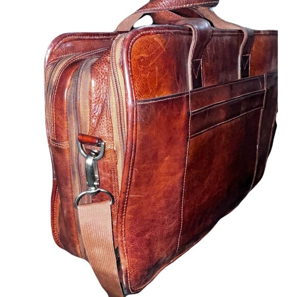 Vintage Wilsons Leather Brown Laptop Briefcase Messenger Bag Expandable Travel - Picture 3 of 8